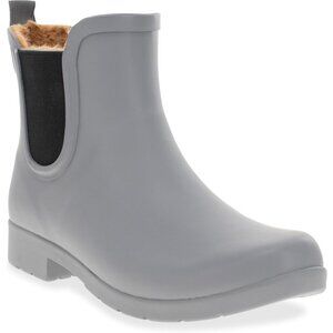 Chooka Women’s Grey Rounded Toe Plush Lined Slip-On Rain Chelsea Ankle Boots
